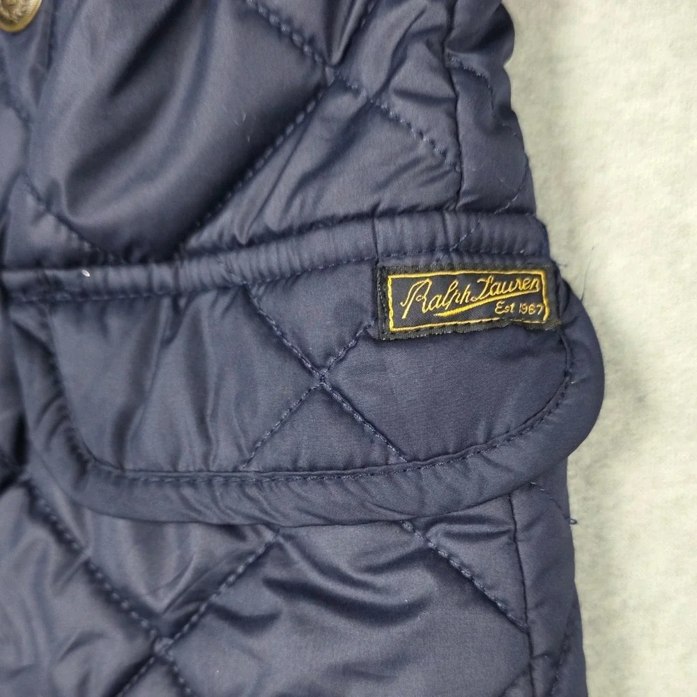 Polo Ralph Lauren Quilted Jacket Girls 5 Navy Blue Double Breasted Crest Button